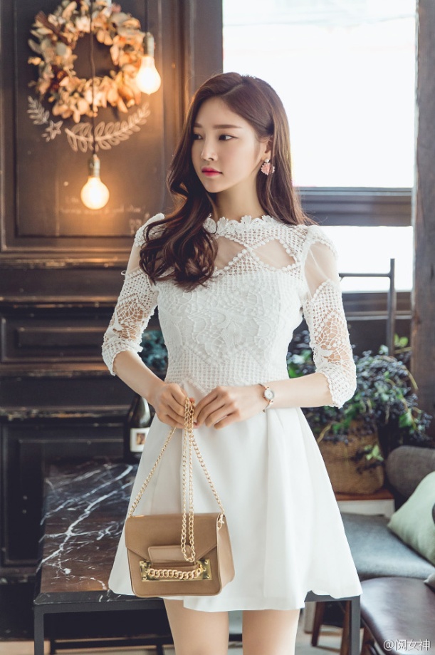 韩国气质美女白色缕空连衣裙写真照片(第3页)