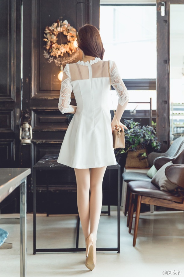 韩国气质美女白色缕空连衣裙写真照片(第4页)