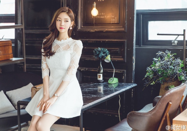 韩国气质美女白色缕空连衣裙写真照片(第6页)