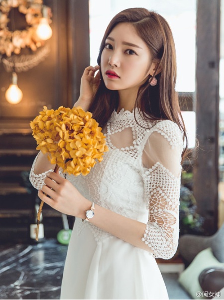 韩国气质美女白色缕空连衣裙写真照片(第7页)