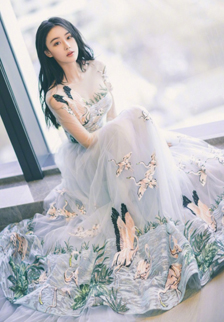 美女明星张馨予仙鹤纱裙写真仙气飘飘