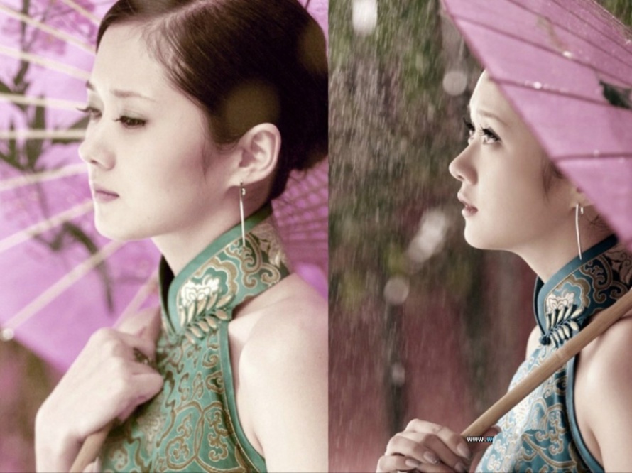 韩国女明星张娜拉穿绿色旗袍拿伞的图片(第3页)